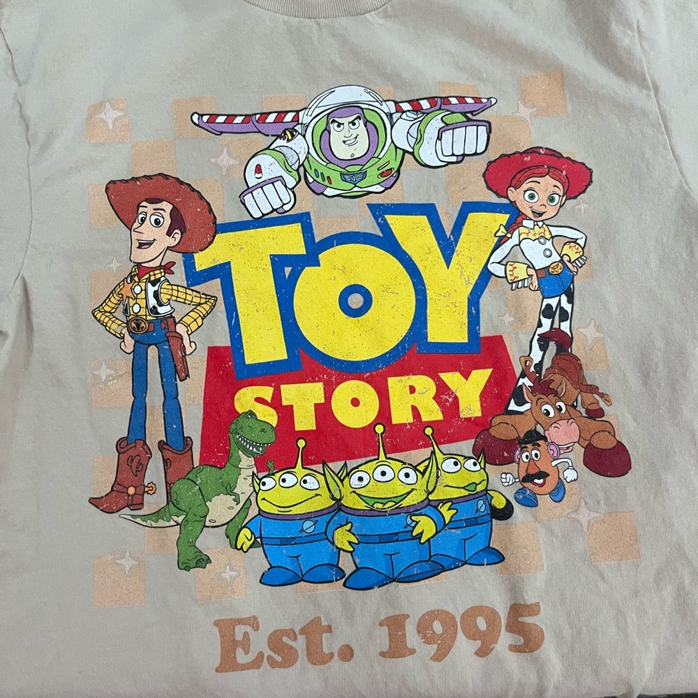 Women size Small Ada Toy Story Action Figures T-Shirt - Cream, Blue, Red